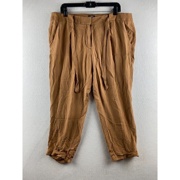Ann Taylor Loft Pants Womens 14 Brown Paperbag Ankle Cuffed Tie Front Casual - Picture 1 of 16